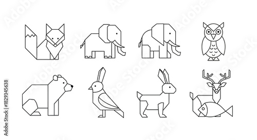 Geometric animals outline illustration design minimalistic and modern style for graphic projects