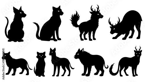 Collection of Silhouette Vector Art Featuring Various Animals on a White Background