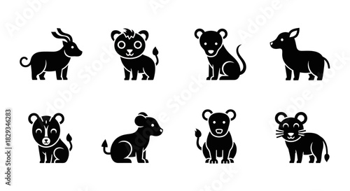 Collection of adorable stylized animal icons representing various wild creatures