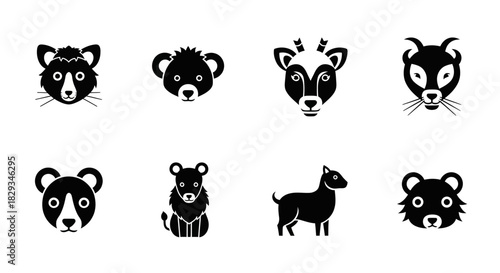 Collection of minimalist animal icons showcasing diverse species in a clean design ideal for