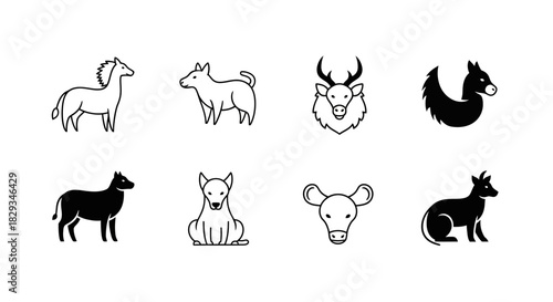 Collection of minimal line art animal icons ideal for simple branding and logo designs