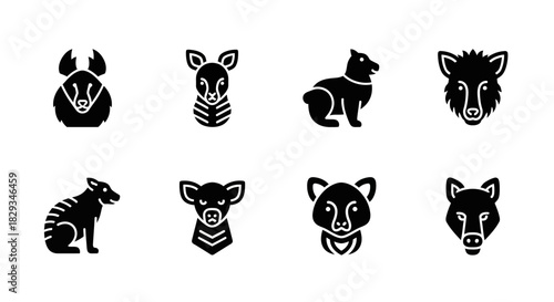 Collection of various stylized animal icons in silhouette style for design projects
