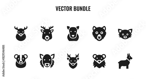 Vector bundle of animal icons featuring deer, bear, and other forest creatures for creative designs