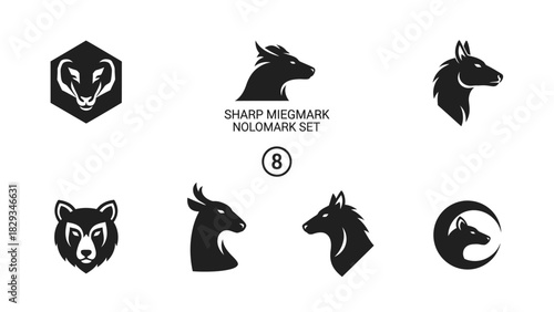 Elegant Animal Logo Collection: A Set of Sharp Miegmark Nolomark Designs for Branding
