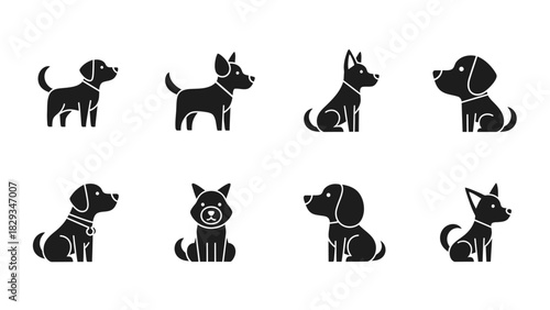 Collection of cute and adorable dog icons in various poses and breed representations