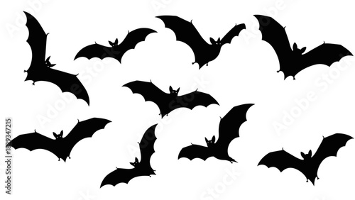Seamless pattern with black bat silhouettes on a white background for Halloween decorations and