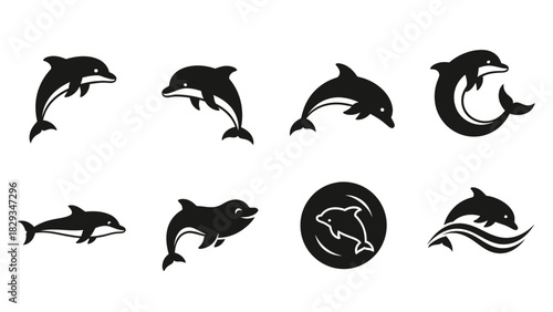 Elegant Dolphin Silhouette Collection: Vector Illustration for Marine Life Enthusiasts