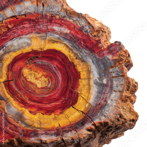 Colorful cross-section of a petrified wood showing intricate patterns. or transparent background