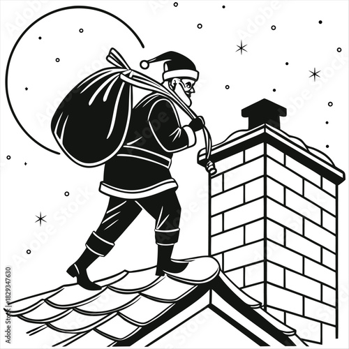 Santa Claus leaving a gift for a sleeping child vector illustration. Christmas Eve scene with Santa and a teddy bear present