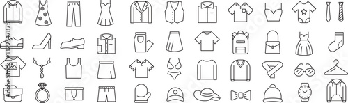 ベクターでモノクロの衣類に関する線画アイコンセット
