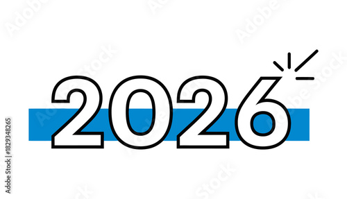 Graphic illustration of the year 2026 with a blue underline and a sparkle.