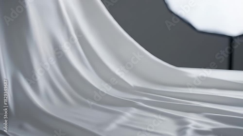Soft White Fabric Flowing Gracefully in Studio Lighting With Subtle Folds and Shadows Creating Elegant Drapery