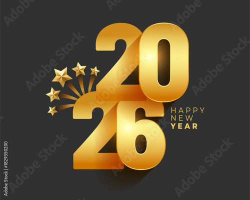Gold 2026 Happy New Year Celebration Design Vector