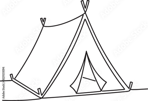 Simple hand drawn outline of a canvas tent on a white background