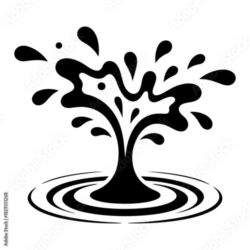 Dramatic Black Liquid Eruption with Concentric Ripples A Bold and Dynamic Abstract Visual Design Depicting Powerful Fluid Movement