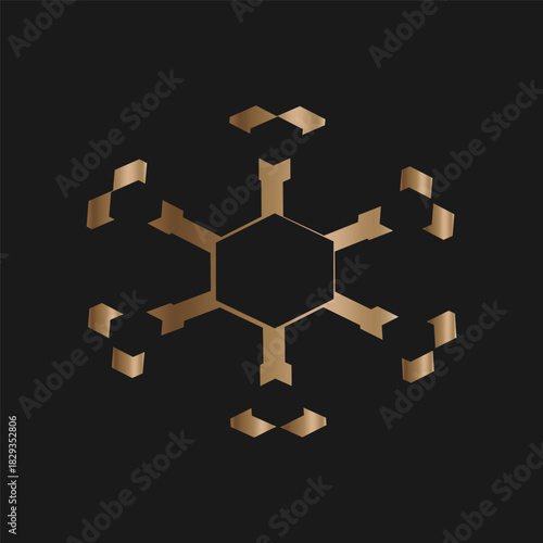 Geometric shape, logo, flat, metallic gold color