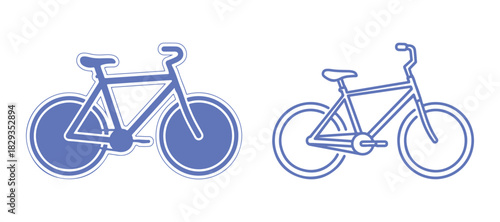 A modern vector illustration featuring a thin line icon of a bicycle.