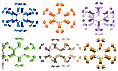 Set of multi-colored geometric shapes, brand logos