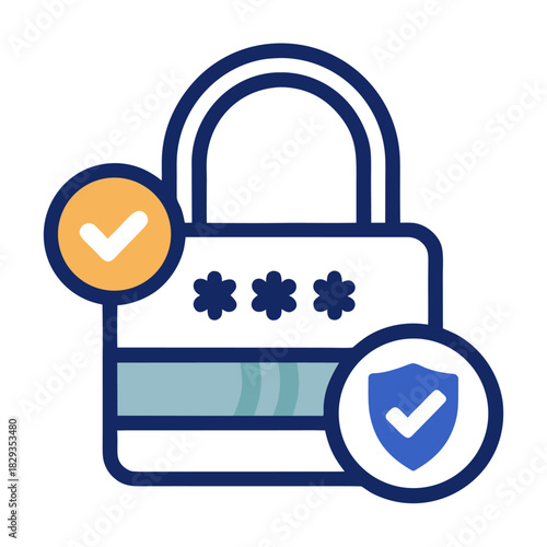 An icon representing a locked password field with checkmarks indicating security and verification, symbolizing safe access.