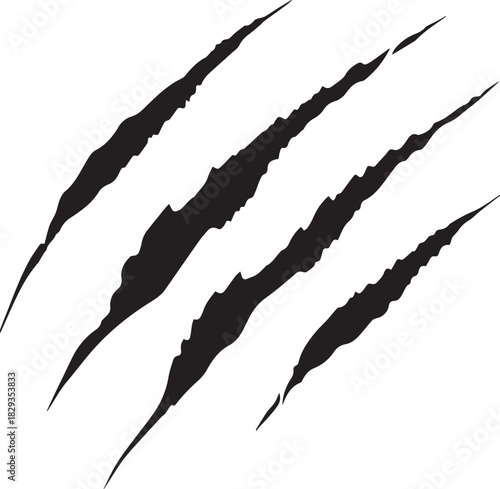 Four black claw marks on a white background animal claws