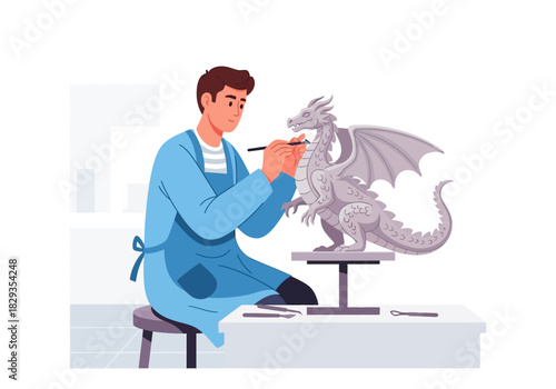 Intricate sculpture of a dragon, suitable for fantasy book covers, posters, and merchandise designs. Perfect for fantasy enthusiasts.