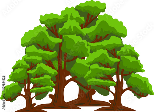 Cluster of green tree tops and brown trunks nature, environment, outdoor, landscape, ecofriendly concepts, backgrounds, scenic views, forest themes, website banners.