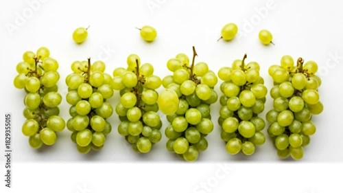 Green Grapes Arranged on White Surface Overhead View with Natural Lighting
