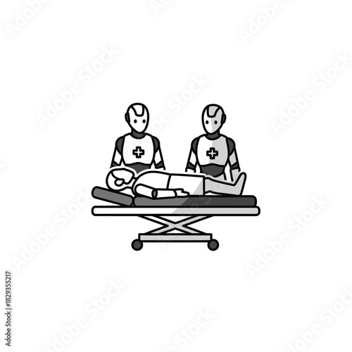 Medical robots attending patient on stretcher vector illustration