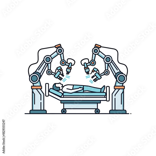 Automated high tech medical operation with robotic arms vector illustration