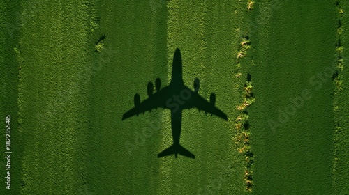 Silhouette Of Airplane Over Green Textured Background