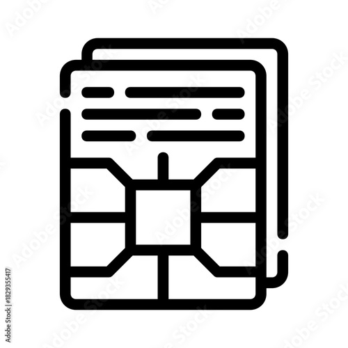 Black and white chip card vector graphic suitable for financial graphics, security design, technology themes, and cardrelated illustrations.
