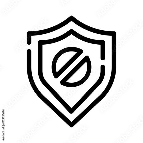 Double lined shield icon with a prohibition symbol symbolizing security measures or restricted access. Suitable for securityrelated designs and concepts.
