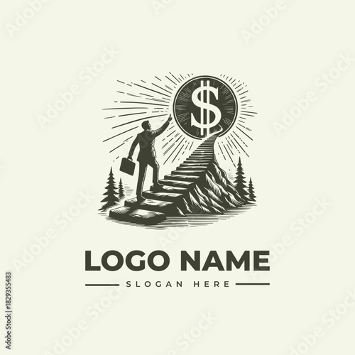 Financial Ascent Vector Logo Illustration with Engraving Style for Success