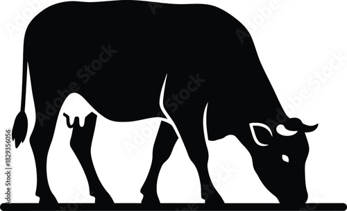 Grazing cow silhouette, a simple and elegant farm animal illustration