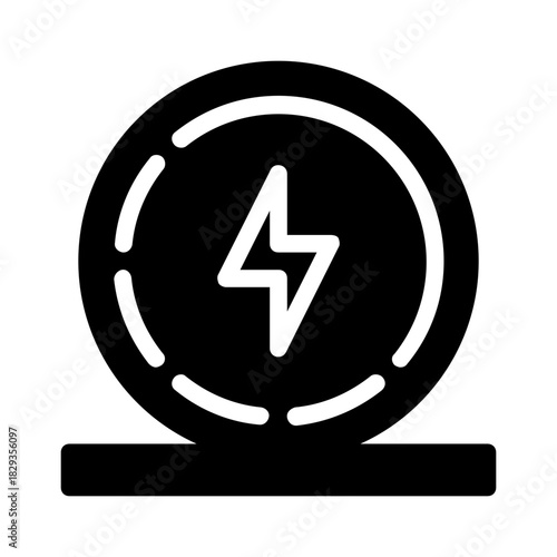 Circular design with lightning bolt on a horizontal line, perfect for conveying energy and power in logos, posters, or presentations.
