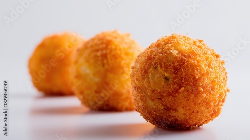 Golden Brown Arancini Rice Balls Appetizers Close Up Studio Shot With Soft Lighting