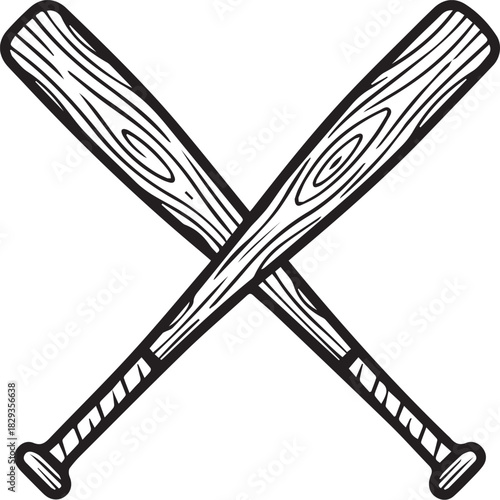 Baseball Bats Crossed: A classic graphic of two wooden baseball bats crossed, ready for action and representing a symbol of the beloved sport.