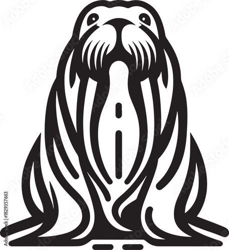 Vector illustration of a hand with a mobile phone and a walrus