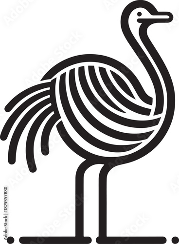 Ostrich vector icon. Black and white ostrich logo.