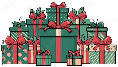 Christmas Gifts Pile - Festive Holiday Presents Illustration.