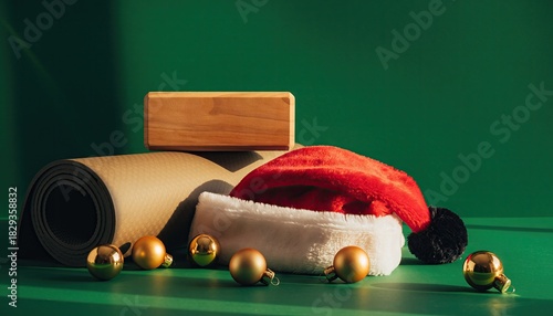 Christmas Yoga and Wellness Still Life with Decorations.