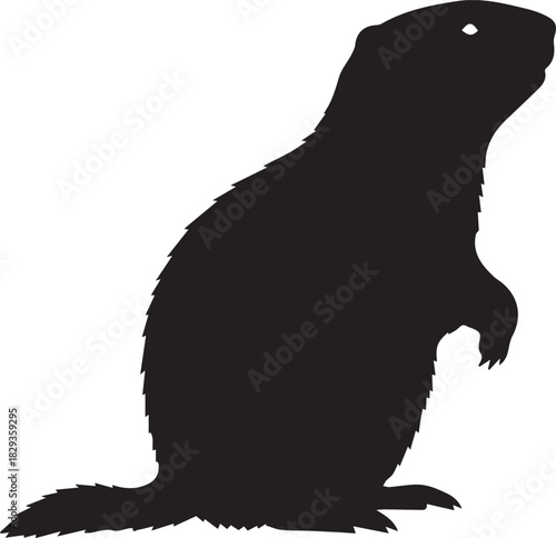 Silhouette of a groundhog standing upright on white background