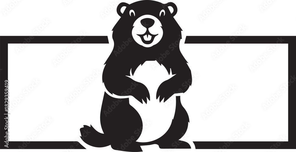 Obraz premium Cute cartoon groundhog standing in front of a blank sign