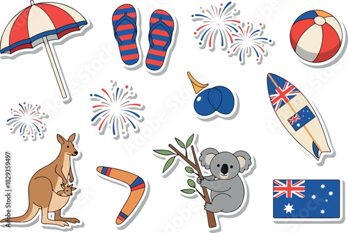 Colorful Illustration of Australian Symbols and Icons