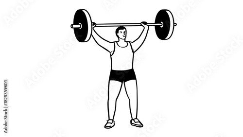 Man lifting heavy barbell overhead in fitness exercise