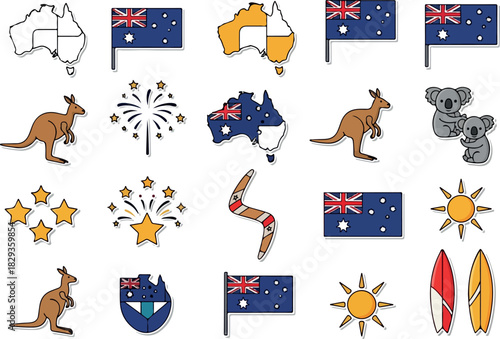 Iconic Australia Kangaroos, Flags, and Sunshine - Aussie Icons
