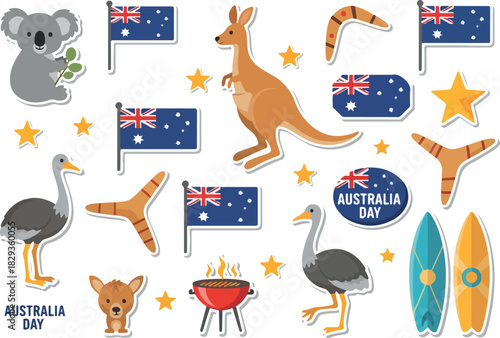 Australian Fauna and Flags Sticker Set with Animals