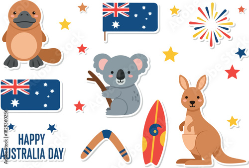 Australian Icons and Happy Australia Day Graphic Design