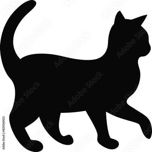 Silhouette of a sleek black cat walking gracefully, its tail held high, casting a mysterious and elegant shadow