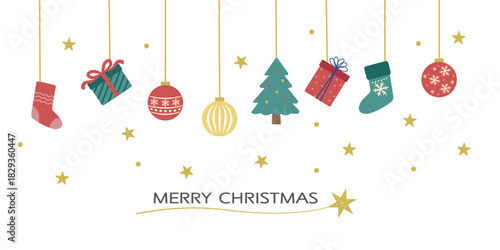 クリスマスバナー　オーナメントのイラスト　背景